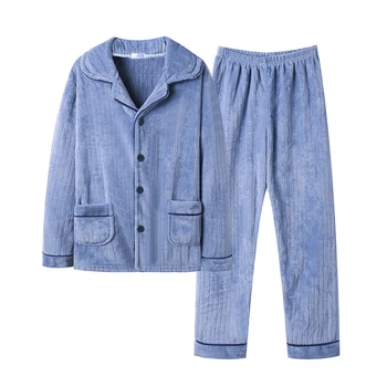 Пижама мужская Lesko CK-215 Light Blue 3XL рубашка с длинным рукавом и штанами теплая