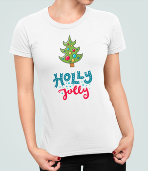 Женская Новогодняя футболка Stedman с принтом Ёлка Холли Holly jolly Белый XXL