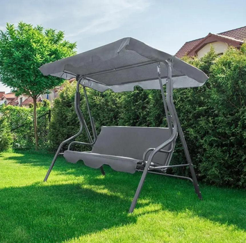 Качель садовая Garden Relax 3-х местная с навесом и матрасом серый