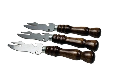 Вилка нож для снятия мяса Grill Master с деревянной ручкой из нержавеющей стали набор из 3 штук (4-10-SH-3118)