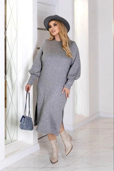 Элегантное ангоровое платье миди с разрезом Fashion 42/44 серый