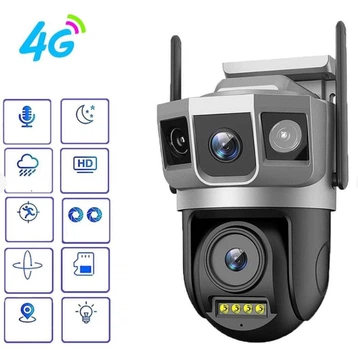 Камера 4G видеонаблюдение 8Мп 3 объектива удаленный просмотр поддержка SIM-карт вращение сигнализация