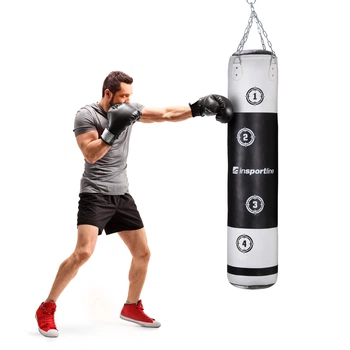 Боксерский мешок inSPORTline Robkin 40 кг черно-белый, синтетическая кожа, стальное кольцо, печатные мишени, для дома(ISL_45B64FF70279)