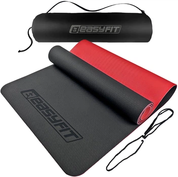 Коврик для йоги и фитнеса EasyFit EF-1924s-BR TPE+TC ECO-Friendly двухслойный каремат в чехле 6 мм Черный с красным (56002565)