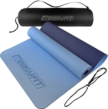 Коврик для йоги и фитнеса EasyFit EF-1924s-LBBL TPE+TC ECO-Friendly двухслойный каремат в чехле 6 мм Голубой-синий (56003121)