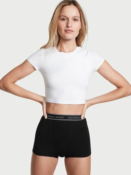 Котонові високі трусики-шорти Victoria's Secret M чорні 26825369