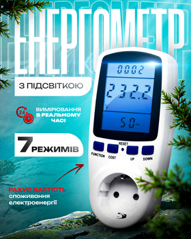 Енергометр ватметр багатофункціональний вимірювач потужності вольтметр з підсвічуванням амперметр CAT-II White Caterpillar