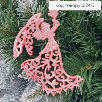 Новогодняя фигура Блеск Ангел с голубем РОЖЕВАЯ, 12*7см, игрушка на елку, Украина
