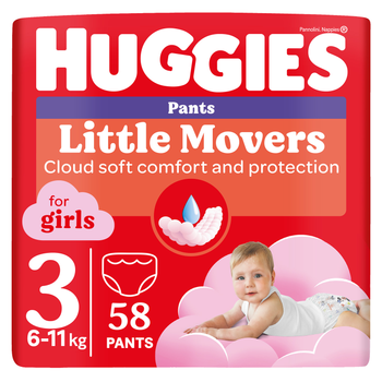 Підгузки-трусики Huggies Little Movers/Pants 3 Mega 6-11 кг для дівчаток 58 шт (5029053547480)