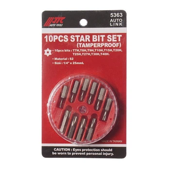 Набір біт TORX 1/4" T7H-T40H з отвором 10 од. 5363 JTC