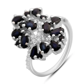 Срібна каблучка з натуральним сапфіром 3.66ct, вага виробу 4,47 гр (2170327)