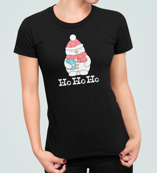 Женская Новогодняя футболка Stedman с принтом HO HO HO Снеговик Черный XXL