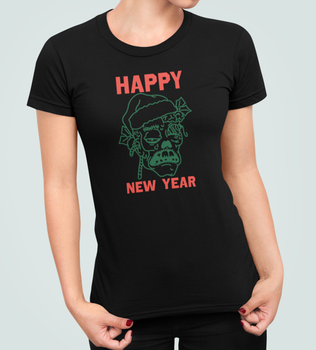 Жіноча Новорічна футболка Stedman з принтом Happy new year Санта зомбі Чорний М