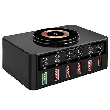 Многопортовая зарядная станция с беспроводной зарядкой Digital Lion MCS-818-H | мультизарядное устройство на 5 USB-A+1 Type-C порт, PD, QC, 100W