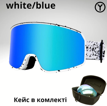 Окуляри гірськолижні Sposune білі, синя лінза, antifog, HX-022-wh