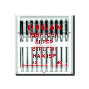 Иглы швейные для стрейча, лайкры ORGAN SUPER STRETCH №75/90 пластиковый бокс 10 штук для бытовых швейных машин (6968)