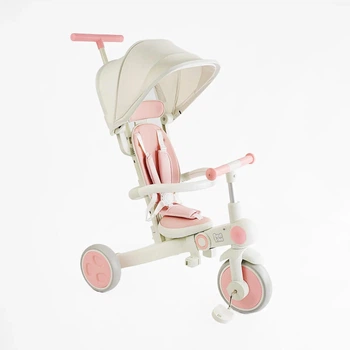 Велосипед трансформер трехколесный Best Trike с родительской ручкой бело-розовый (BS-12-303)