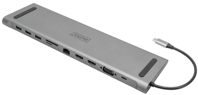 Stacja dokująca Digitus USB Type-C - USB 3.0 x3, USB Type-C, HDMI x2, VGA, RJ-45, SD, Micro SD, 3.5 mm Silver (DA-70898)