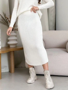 Юбка миди осенняя прямая женская ARTKNIT Jolie S-M Молочная (4823093444089)