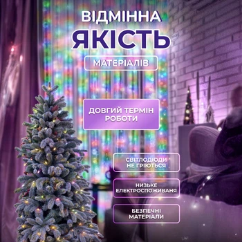 Гирлянда 30 метров с хвойной лапой 640 светодиодов на зеленом проводе мультиколор