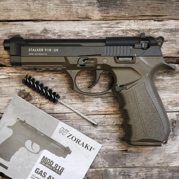 Стартовий шумовий пістолет Stalker 918 UK MBP Haki Grips, Beretta 92 + 50 шт Холостих набоїв