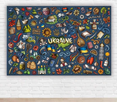 Патриотический плакат "Украина / Ukraine. Символы и предметы украинской культуры" 1х1,5 м