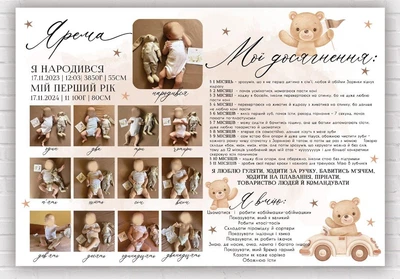 Паперовий плакат "Мій перший рік / Мої досягнення" іменний + ФОТО, розмір - 100х70 см