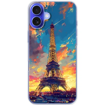 Силиконовый Чехол с Картинкой для iPhone 16 Plus Принт (Париж, Эйфелева Башня) (58616-ysm038)