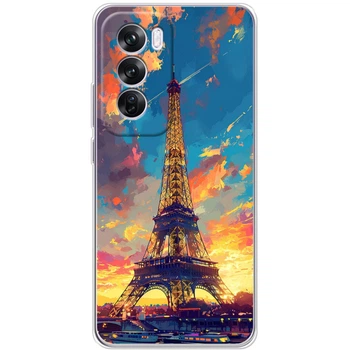 Силиконовый Чехол с Картинкой для OPPO Reno 12 Pro Принт (Париж, Эйфелева Башня) (59592-ysm038)
