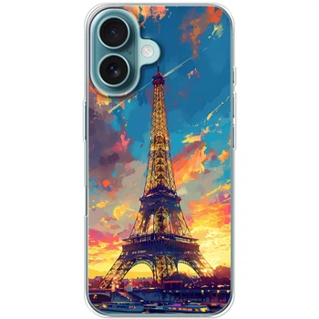 Силиконовый Чехол с Картинкой для iPhone 16 Принт (Париж, Эйфелева Башня) (58615-ysm038)