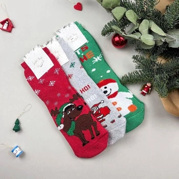 Набір махрових теплих жіночих шкарпеток NiceSocks Новорічні, Три пари/36-41р