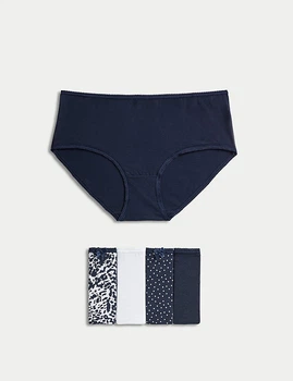 Набор хлопковых трусиков Marks&Spencer миди High rise shorts 16(44) 5 шт navy mix разноцветный 0049