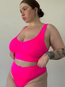 Комплект безшовної білизни plus size 4XL Рожевий