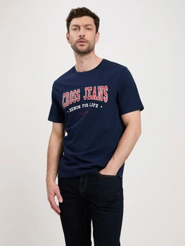 Футболка бавовняна довга чоловіча Cross Jeans 16016-001 2XL Темно-синя (8697319659726)