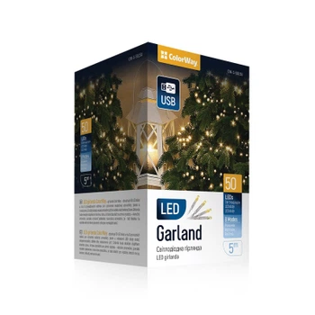 Гірлянда ColorWay LED 50 5 м 8 функцій Теплий колір USB (CW-G-50L5U)