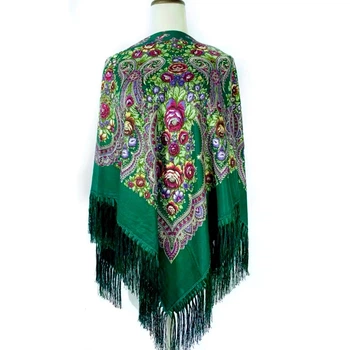Украинский народный платок с китицями 120х120см Зеленый