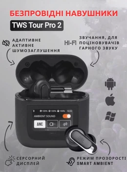 Бездротові Bluetooth навушники V8 Tour Pro 2 ANC+ENC із сенсорним екраном.