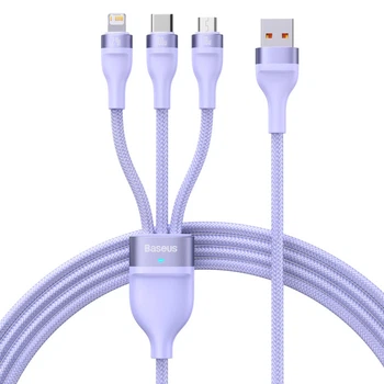 Кабель USB > USB Type-C + Lightning + microUSB Baseus Flash Series Ⅱ One-for-three Fast Charging Data Cable 100W 1.2 m (CASS030005) Purple