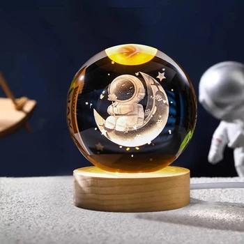 Светодиодный ночник Lem Berger, LED 3D-светильник, хрустальный шар Астронавт на Луне, диаметр 8 см, питание USB, 3309883
