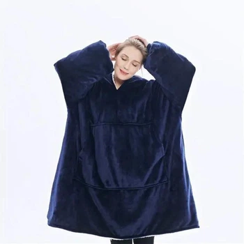 Худи плед толстовка с капюшоном унисекс Huggle Hoodie размер One size синий
