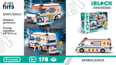 Конструктор Kids hits IBLOCK JUNIOR арт. KH17/001/1 (36шт/2) 178дет., городская скорая помощь короб. 24*16*6см