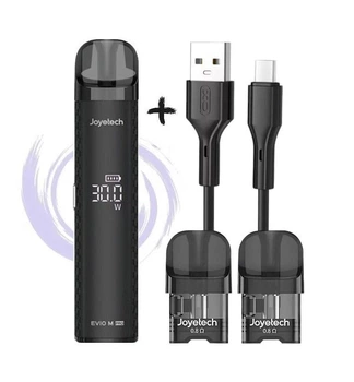 Багаторазова електронна сигарета вейп Pod система Joyetech Evio M Pro 1100 mAh Black + 2 картриджа 2.8 мл + кабель type-c ACG в комплекті до під системи під перезаправляемая курилка електронка подик для заправки рідини до 30 Вт
