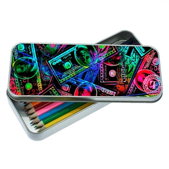 Пенал школьный для мальчика и девочки металлический неон 7*18 см Silver