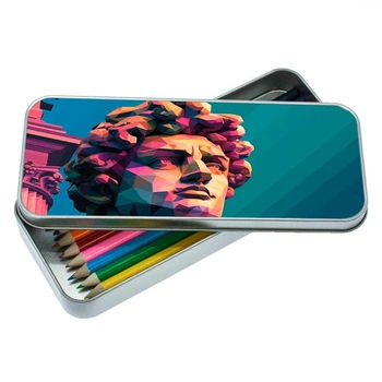 Пенал школьный для мальчика и девочки металлический бюст 7*18 см. Silver