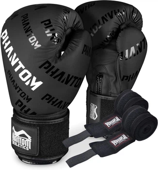 Боксерські рукавиці Phantom APEX Velcro Black 12 унцій (Бинти 4 м в подарунок) (PHBG2368-12)