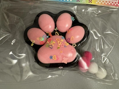 Таба Лапка Котика Squishy Сквиши черная с розовым гладкая с паетками