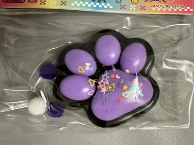 Таба Лапка Котика Squishy Сквиши черная с фиолетовым гладкая с паетками