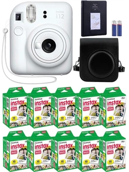 Набір Fujifilm INSTAX Mini 12 Clay White біла фотокамера миттєвого друку / картриджі 100 фото / чохол чорний / альбом 64 фото Чорний