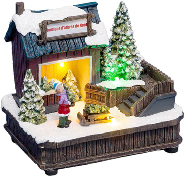 Scenka świąteczna Feeric Lights & Christmas Scenka Miasteczko bożonarodzeniowe ze sklepem z choinkami 12 cm (3560231588311)