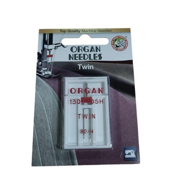 Иглы швейные двойные универсальные ORGAN TWIN №80/4 для бытовых швейных машин блистерная упаковка (7015)